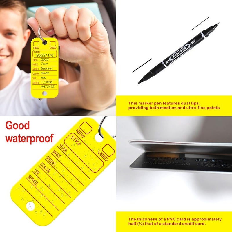 KIUKIUO 500 Pcs PVC Tags with Labels and Rings, Car Key for Organization, Identifiers, and Luggage Tags with 4 Pcs Markers, Plastic Keychain Tags for Car, Truck, and Dealer Use - Image 3